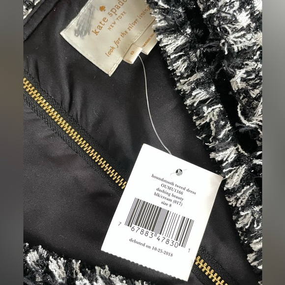 Kate Spade NWT Houndstooth Sheath Dress Sleeveless Fringe Trim Chic Tweed - Picture 6 of 9